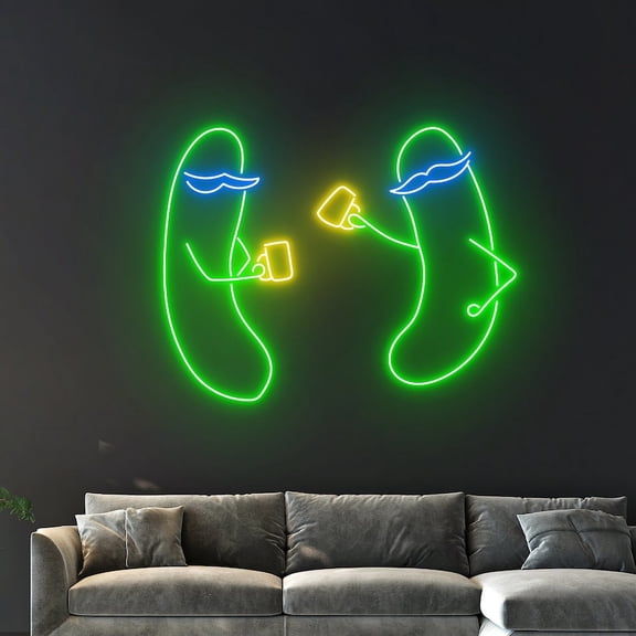 Handmadetneonsign Pickles Mustaches Beer Neon Sign, Pickles Neon Led Wall Art Decor, Beer Wall Decor