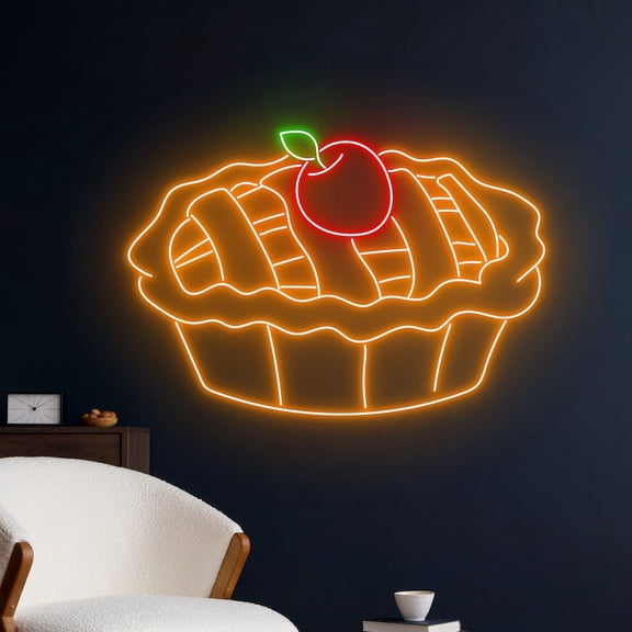 Handmadetneonsign Pie Cake Neon Sign, Pie Apple Bakery Wall Art Decor, Food Baker Wall Decor
