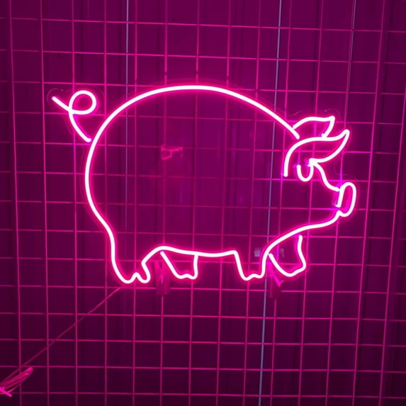Handmadetneonsign Pig Neon Sign, BBQ Wall Art Decor, BBQ Restaurant Neon Light, BBQ Food Wall Decor