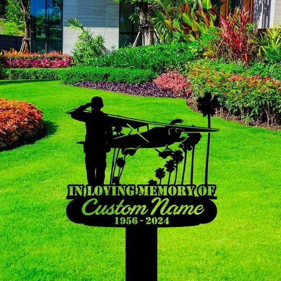 Handmadetneonsign Pilot Airplane Metal With Stake, Pilot Metal Name Sign Stake, Pilot Metal Stake Decor