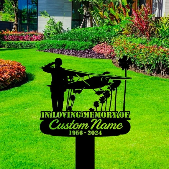 Handmadetneonsign Pilot Airplane Metal With Stake, Pilot Metal Name Sign Stake, Pilot Metal Stake Decor