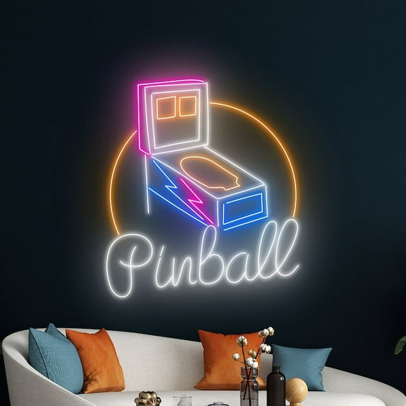 Handmadetneonsign Pinball Machine Wall Art, Game Room Wall Decor, Pinball Arcade Wall Decor