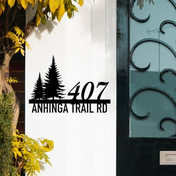 Handmadetneonsign Pine Forest House Number Metal Wall Art LED Light - Personalized Forest Number Address Sign Home Decor