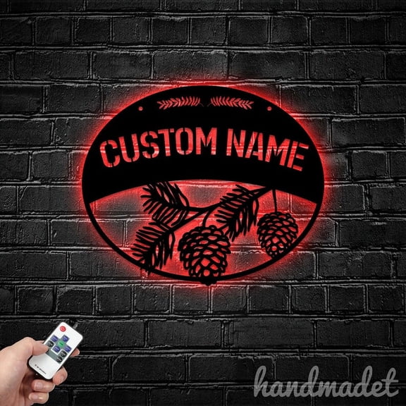 Handmadetneonsign Pinecone Metal Wall Art Light, Pine Tree Metal Sign Wall Decor, Nature Metal Decor 50036