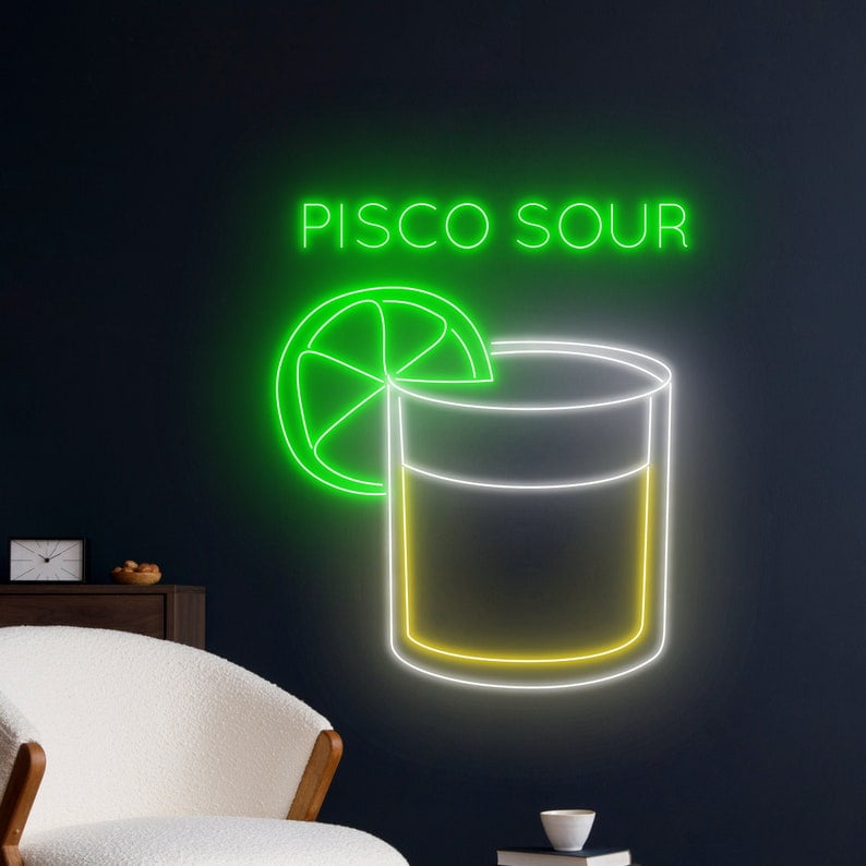 Handmadetneonsign Pisco Sour Neon Sign, Pisco Sour Cocktail Wall Art