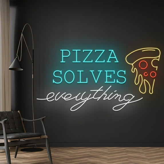 Handmadetneonsign Pizza Solve Everything Neon Sign, Pizza LED Sign, Solve Everything Neon Light, Food LED Light, Wall Décor