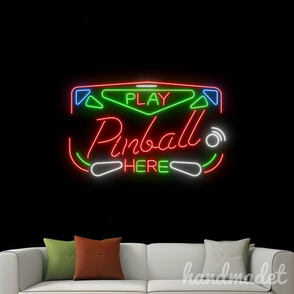 Handmadetneonsign Play Pinball Here Neon Sign, Pinball Machine Wall Art Decor, Bar Party Home Wall Decor