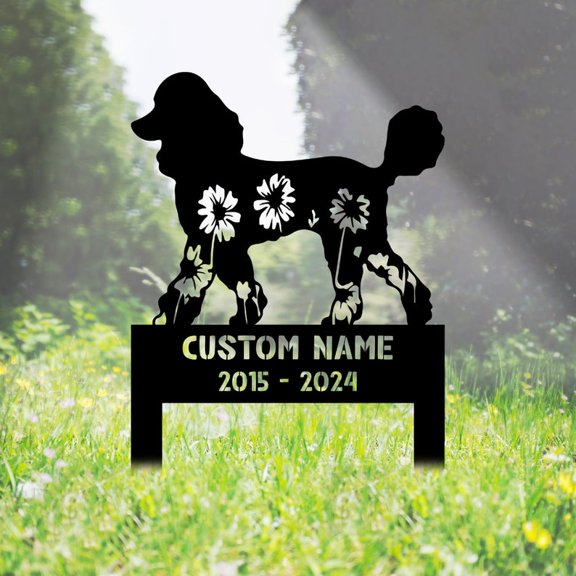Handmadetneonsign Poodle Memorial Metal With Stake, Poodle Metal Name Sign Stake, Dog Metal Stake Decor 44988