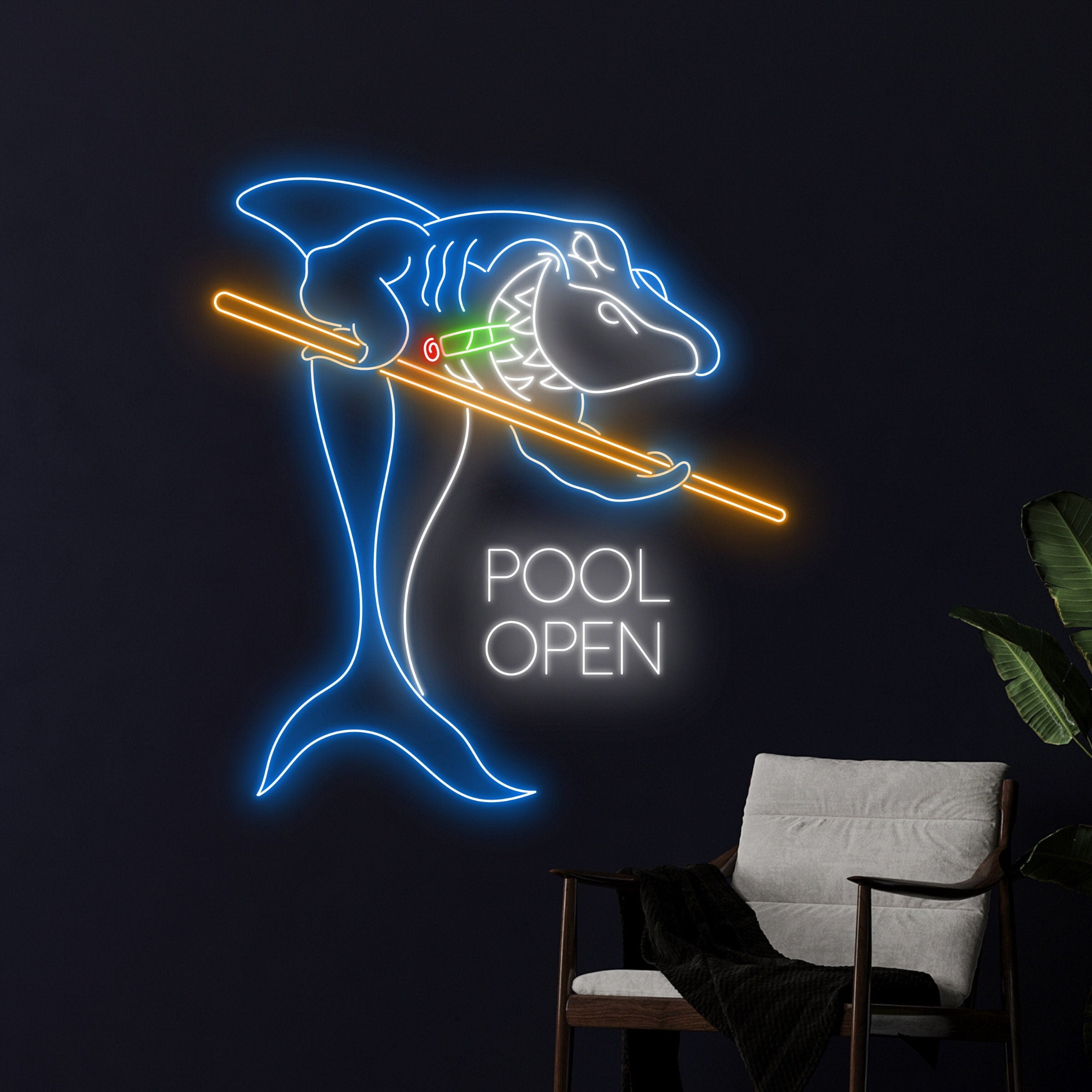 Handmadetneonsign Pool Open Neon Sign, Shark Billiard Neon Light, Shark Billiard Hall Led Light
