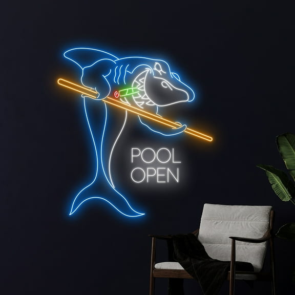 Handmadetneonsign Pool Open Neon Sign, Shark Billiard Neon Light, Shark Billiard Hall Led Light