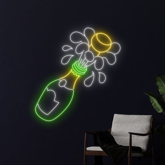 Handmadetneonsign Pop Champagne Neon Light, Champagne Popping Neon Sign, Champagne Led Light, Wine
