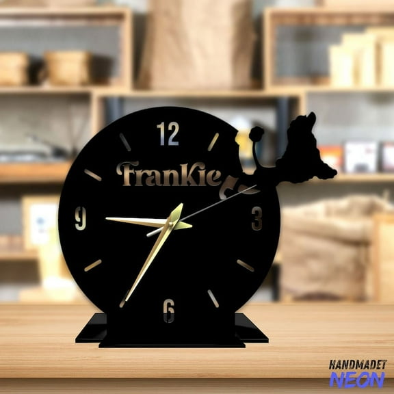 Handmadetneonsign Portuguese Water Dog Tabletop Metal Clock, Dog Desktop Clock, Dog Home Decor 047332