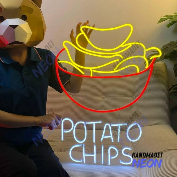 Handmadetneonsign Potato Chips Neon Sign, Snack Potato Neon Light, Snack Food Wall Art Decor 96179