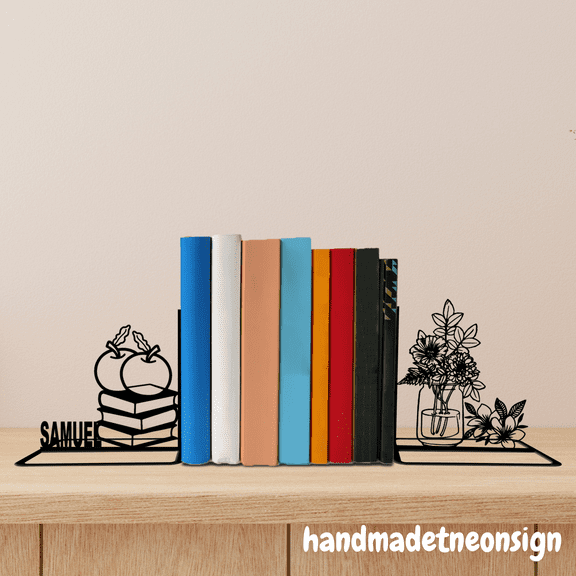 Handmadetneonsign Principal Metal Bookends Principal Name Bookend, Bookish Table Bookshelf Decor 040046