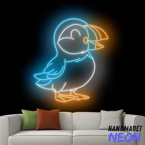 Handmadetneonsign Puffin Neon Sign Cute Puffin Wall Art Puffin Animal Wall Decor 048595