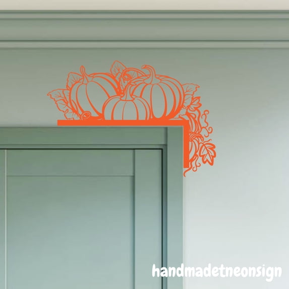 Handmadetneonsign Pumpkin Halloween Door Corner Sign, Halloween Metal Door Topper, Halloween Door Corner 70582