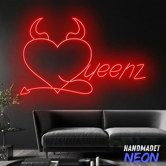 Handmadetneonsign Queen Text Neon Sign, Aesthetic Led Light For Girl Room & Beauty Salon Decor 132330