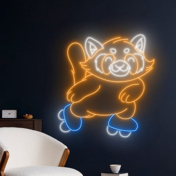 Handmadetneonsign Raccoon Roller Skate Neon Sign, Funny Raccoon LED Art Decor, Rolling Skate Wall Decor