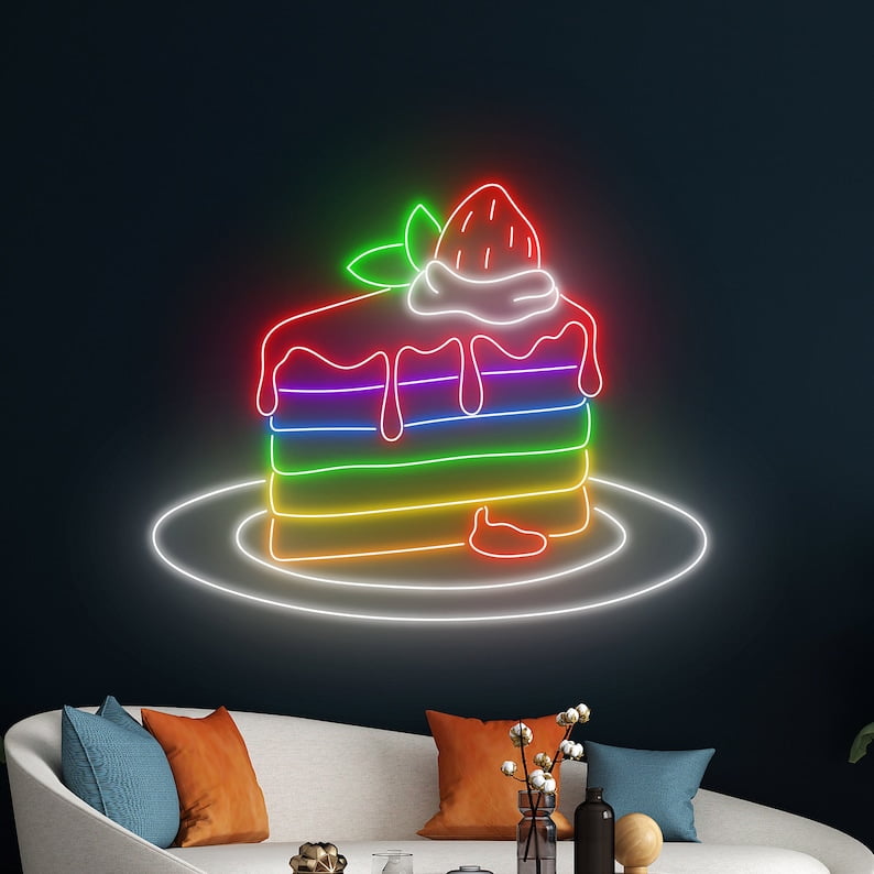 Handmadetneonsign Rainbow Cake LED Sign, Strawberry Cake Neon Sign ...