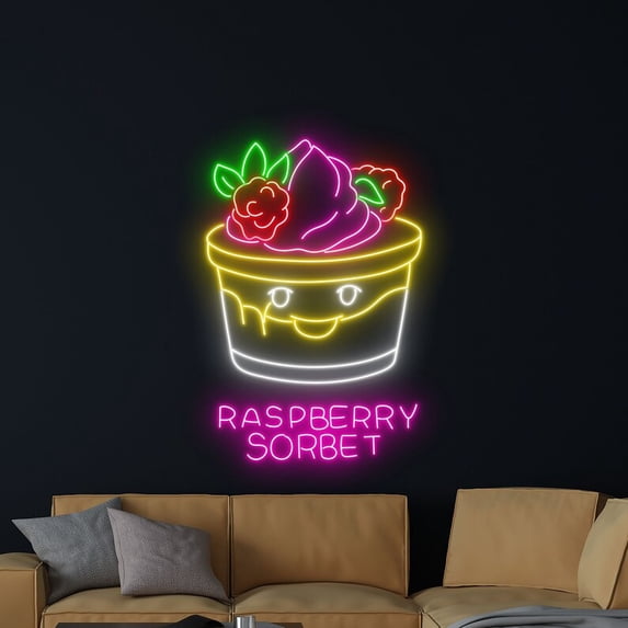 Handmadetneonsign Raspberry Sorbet Neon Sign, Raspberry Sorbet Wall Art Decor, Sorbet Fruit Wall Decor