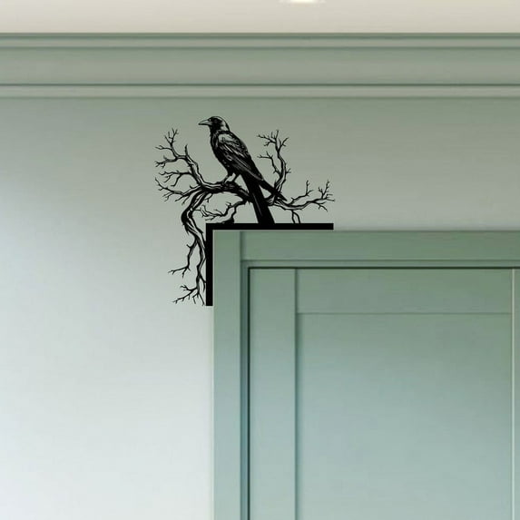 Handmadetneonsign Raven Door Corner Sign, Raven Bird Metal Door Topper, House Wall Decor 53035