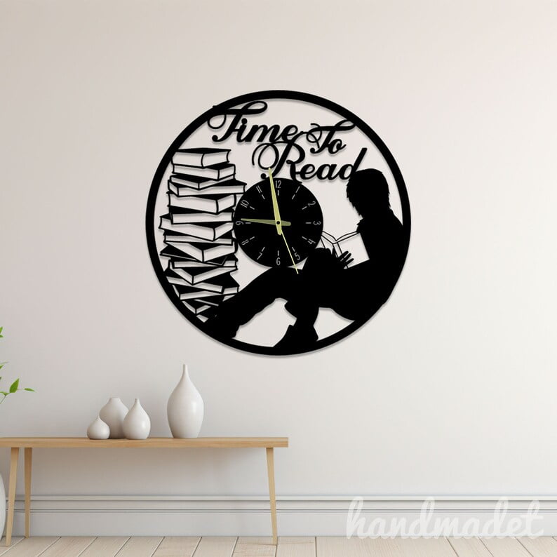 Handmadetneonsign Reading Book Wall Clock Unique, Year Date Round Wall ...
