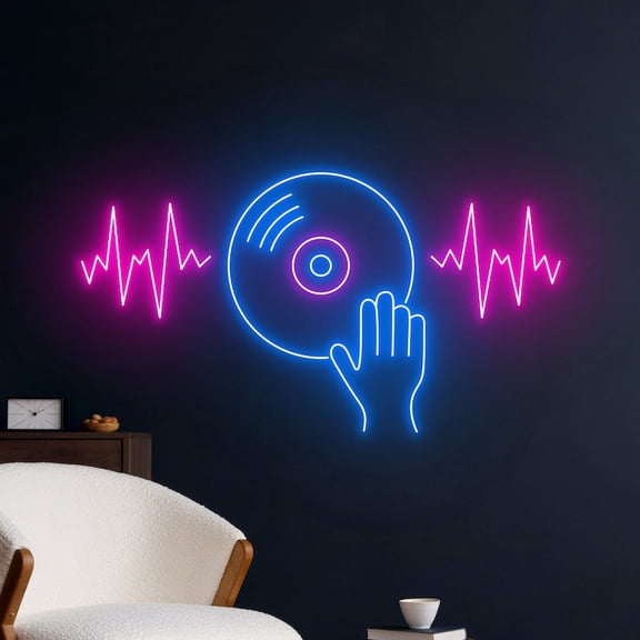 Handmadetneonsign Record Disc Heartbeat Neon Sign, Music Disc Wall Art Decor, Vinyl Disc Wall Decor