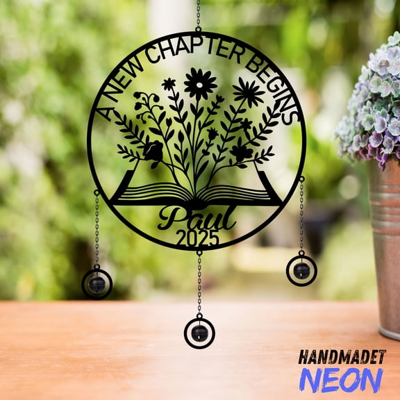 Handmadetneonsign Retirement Wind Chimes, Custom Floral Wind Chimes With Name, Retirement Gifts 140322