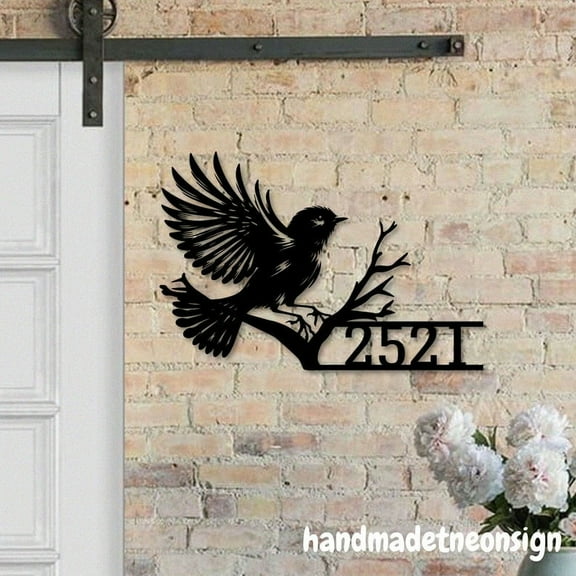 Handmadetneonsign Robin Home Number Metal, Robin House Number Metal Decor, Bird Address Wall Sign 041380