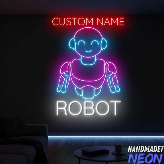 Handmadetneonsign Robot Neon Sign, Tech Led Light, Gaming Room Decor