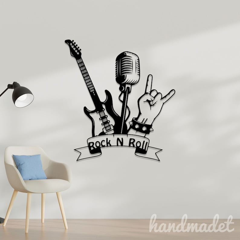 Handmadetneonsign Rock And Roll Metal Wall Art Light, Microphone