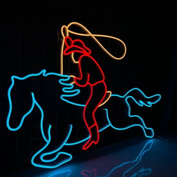 Handmadetneonsign Rodeo Neon Sign, Cowboy Ridding Horse Wall Art Decor, Cool Funny Bedroom Room Wall Decor