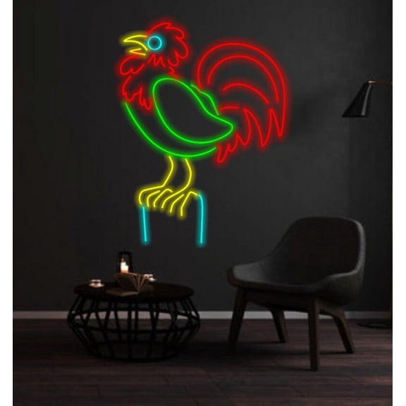 Handmadetneonsign Rooster Chicken Animal Neon Sign for kids room, night light, home, office Living Room Interior Design light, Wall Décor