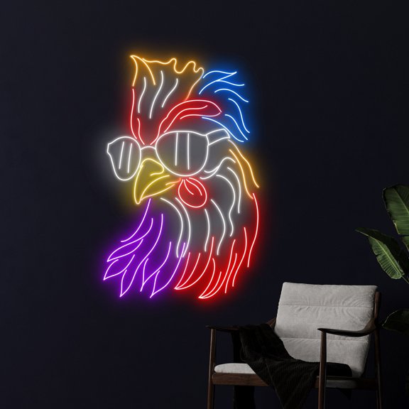 Handmadetneonsign Rooster Glasses Neon Light, Glasses Chicken Led Light, Rooster Led Sign, Chicken