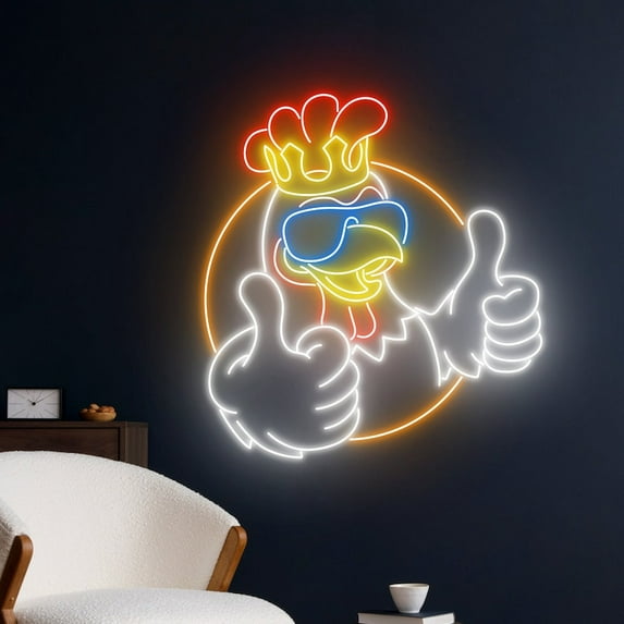 Handmadetneonsign Rooster King Neon Light, Chicken King Crown Led Light, Rooster Chicken Led Sign