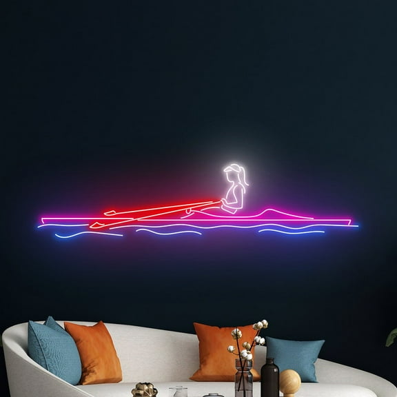 Handmadetneonsign Rowing Girl Wall Art, Rowing Boat Lady Wall Decor, Water Sport Wall Decor