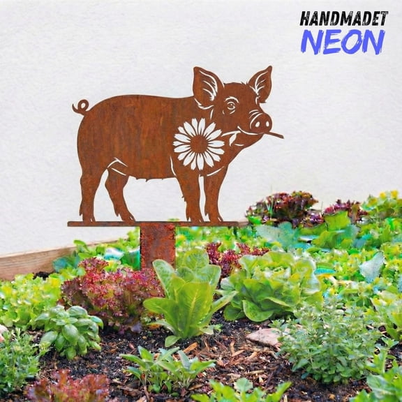 Handmadetneonsign Rusted Pig Metal Garden Stake, Animal Rusty Metal Stake, Farmhouse Decor, Farmer Gift