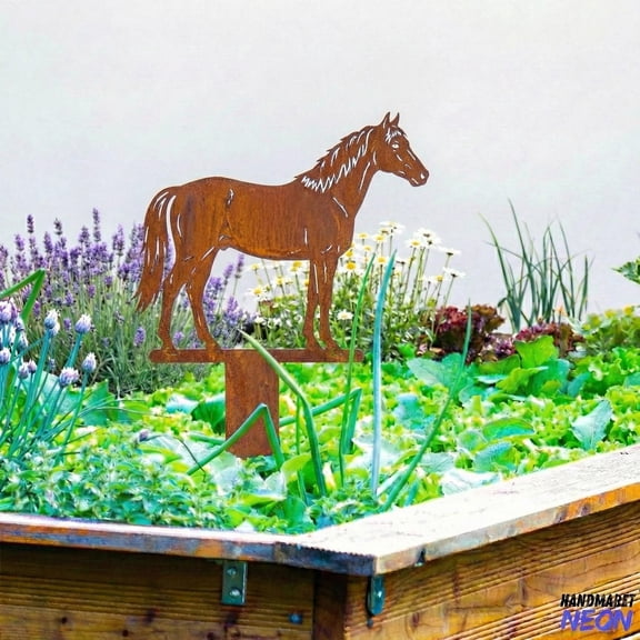 Handmadetneonsign Rusty Metal Horse Garden Stake, Equestrian Decor, Horse Memorial Gift