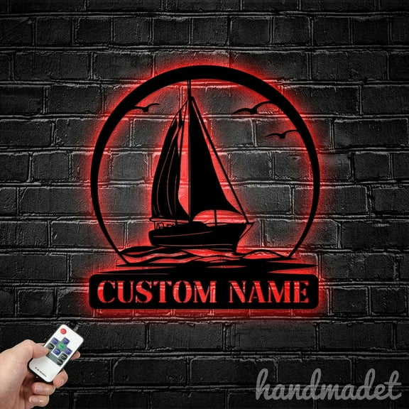 Handmadetneonsign Sailboat Metal Wall Art Light, Sailboat Metal Sign Wall Decor, Marine Metal Decor 50296