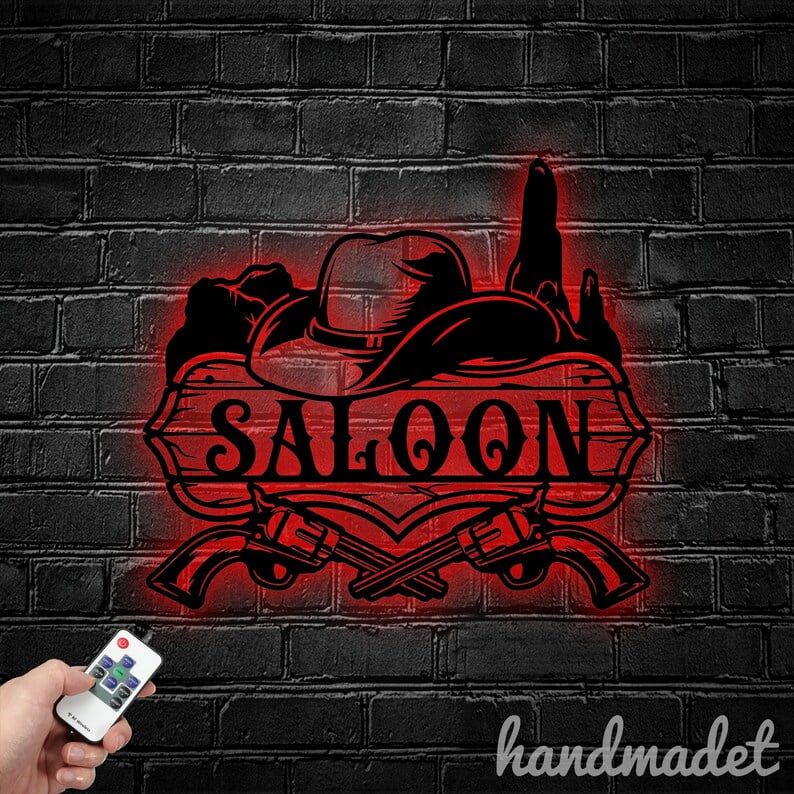 Handmadetneonsign Saloon Metal Wall Art Light, Cowboy Hat Metal Sign ...