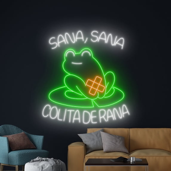 Asl Rana Handmadetneonsign Sana Sana Colita De Rana Neon Sign, Frog Wall Art ...