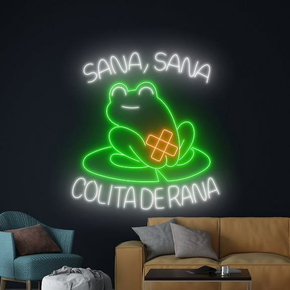 Handmadetneonsign Sana Sana Colita De Rana Neon Sign, Frog Wall Art Decor, Toad Animal Wall Decor