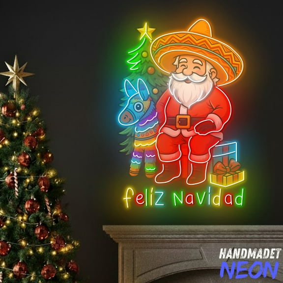 Handmadetneonsign Santa Claus Neon Sign, Feliz Navidad Neon Sign, Mexican Christmas Decor