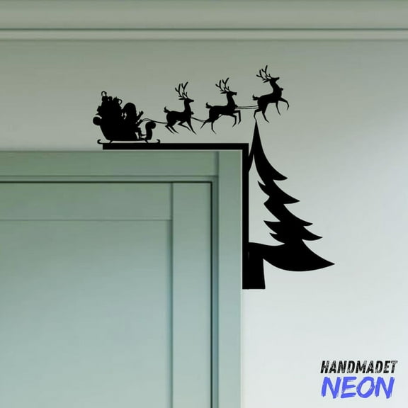 Handmadetneonsign Santa Sleigh Reindeer Door Corner Sign, Merry Christmas Metal Door Topper, Holiday Door Corner Decor 83434