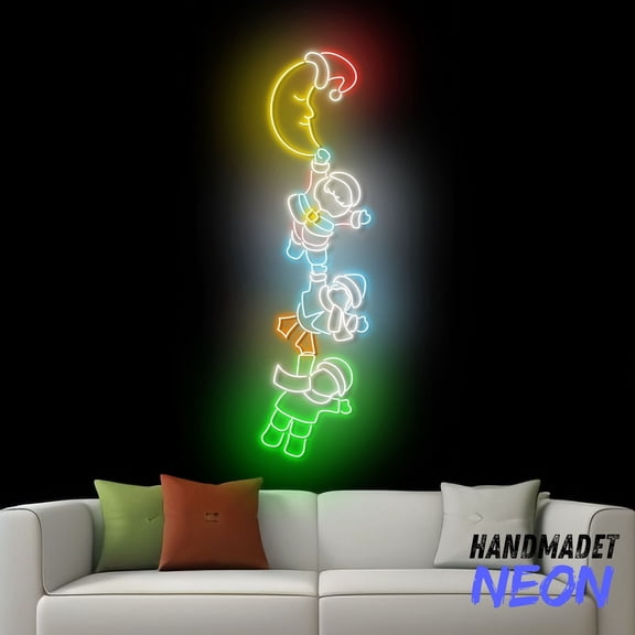 Handmadetneonsign Santa and Moon Neon Sign, Christmas Crescent Moon Santa Led Sign, Christmas Holiday Wall Decor 82690