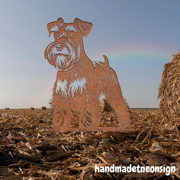 Handmadetneonsign Schnauzer Dog Rusty Metal Stake, Schnauzer Dog Memorial Stake, Pet Grave Marker 72468