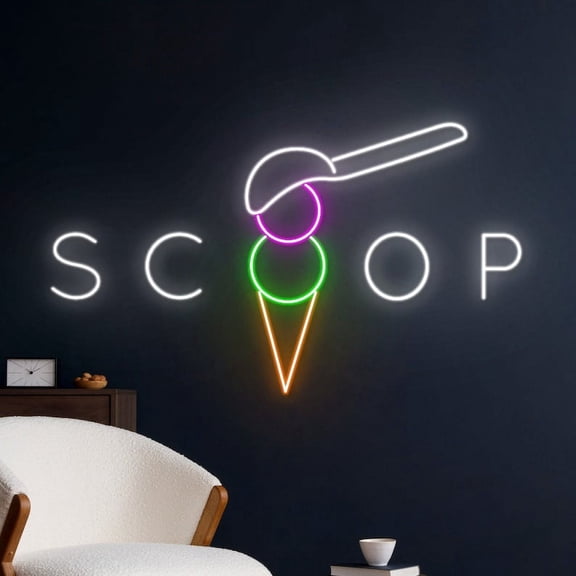 Handmadetneonsign Scoop Ice Cream Neon Sign, Ice Cream Neon Light, Ice Cream Cone LED Light