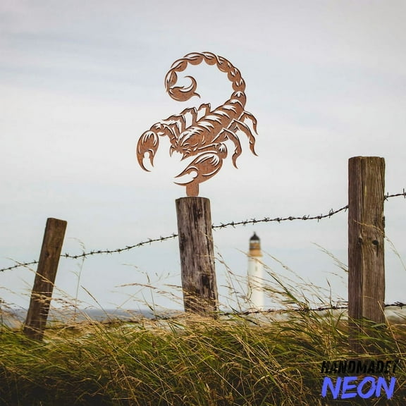 Handmadetneonsign Scorpion Metal Rusty Tree Stake, Animal Garden Tree Stake, Metal Tree Stake Decor 046034