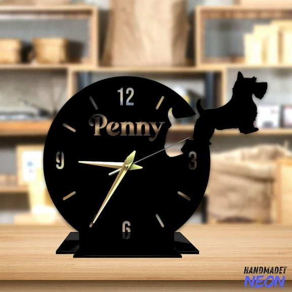 Handmadetneonsign Scottish Terrier Dog Tabletop Metal Clock, Dog Desktop Clock, Dog Home Decor 047347