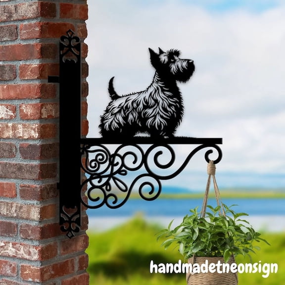 Handmadetneonsign Scottish Terrier Hanging Bracket, Dog Hanging Basket, Hanging Bracket For Garden 042198